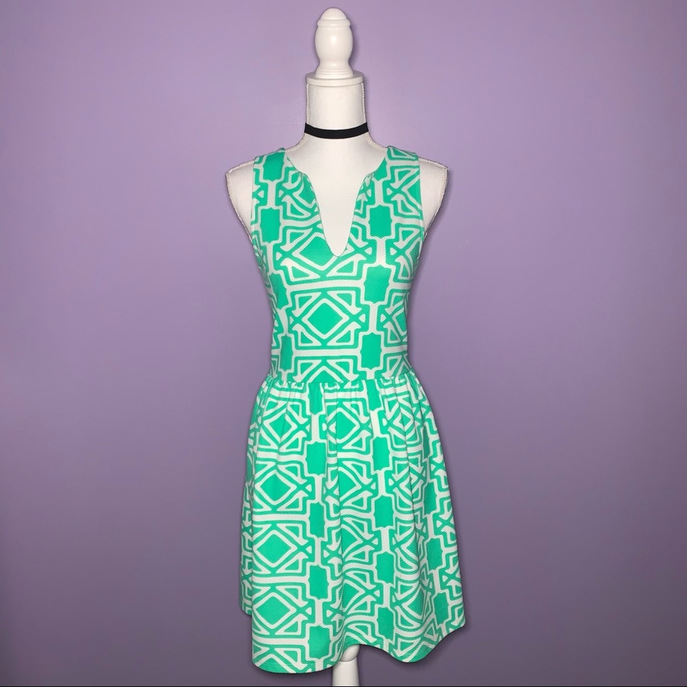 Boutique Green and White Patterned Dress